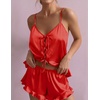 Ekouaer Womens Satin Pajamas Sets Silk Cami Lingerie Pjs Sleepwear(Red)