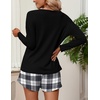 Ekouaer Womens Waffle Knit Pajama Sets Long Sleeve Top and Shorts Matching Lounge Set Loungewear Sweatsuit with Pockets(Black and White Plaid)