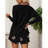 Ekouaer Womens Waffle Knit Pajama Sets Long Sleeve Top and Shorts Matching Lounge Set Loungewear Sweatsuit with Pockets(Good Night Bows)
