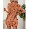 Ekouaer Womens Waffle Knit Pajama Sets Long Sleeve Top and Shorts Matching Lounge Set Loungewear Sweatsuit with Pockets(Halloween Bows)