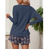 Ekouaer Womens Waffle Knit Pajama Sets Long Sleeve Top and Shorts Matching Lounge Set Loungewear Sweatsuit with Pockets(Leopard Yak)