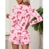 Ekouaer Womens Waffle Knit Pajama Sets Long Sleeve Top and Shorts Matching Lounge Set Loungewear Sweatsuit with Pockets(Red Bows)