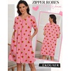 Ekouaer Zipper Robes for Women Short Knit Lightweight Bathrobe with Pockets(Pink Strawberry)
