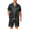 Ekouaer Mens Pajamas Set Silk Satin Pjs Short Sleeve Button Up Lounge Sets(Black Striped)