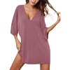 Ekouaer Nightgowns for Women Deep V Neck Sleep Shirt Oversized Night Shirt(Cherry Red)
