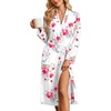 Ekouaer Womens Robe Long Kimono Bathrobe Lightweight Sleepwear with Pockets(White Red Flowers)