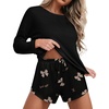 Ekouaer Womens Waffle Knit Pajama Sets Long Sleeve Top and Shorts Matching Lounge Set Loungewear Sweatsuit with Pockets(Good Night Bows)