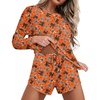 Ekouaer Womens Waffle Knit Pajama Sets Long Sleeve Top and Shorts Matching Lounge Set Loungewear Sweatsuit with Pockets(Halloween Bows)