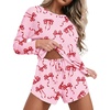 Ekouaer Womens Waffle Knit Pajama Sets Long Sleeve Top and Shorts Matching Lounge Set Loungewear Sweatsuit with Pockets(Red Bows)