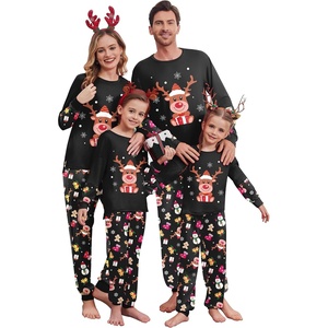 Ekouaer Family Christmas Pajamas Matching Sets with Print Tops and Pants(Black Reindeer)