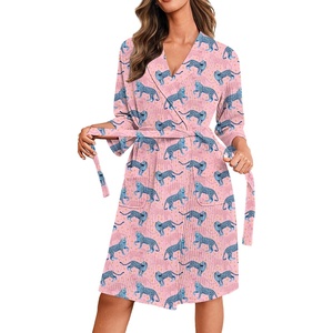 Ekouaer Robes for Women Waffle Knit Kimono Bathrobe Loungewear with Pockets(Pink Leopard)