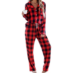 Ekouaer Women’s Cotton Plaid Pajama Set, 2 Piece Long Sleeve(Big Black Red Plaid)