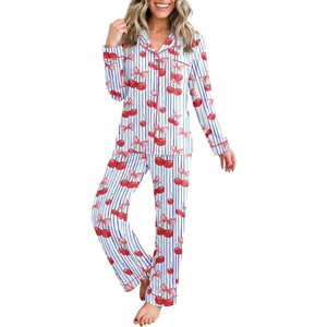 Ekouaer Womens Pajamas Set Button Up Pjs Sleepwear Lounge Sets(Cherry)