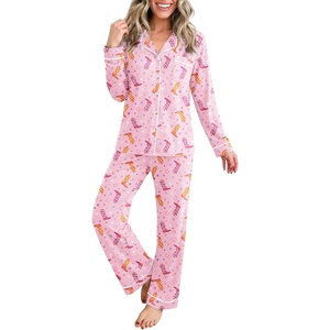 Ekouaer Womens Pajamas Set Button Up Pjs Sleepwear Lounge Sets(Pink Boots)