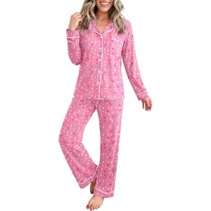 Ekouaer Womens Pajamas Set Button Up Pjs Sleepwear Lounge Sets(Pink Ribbons)