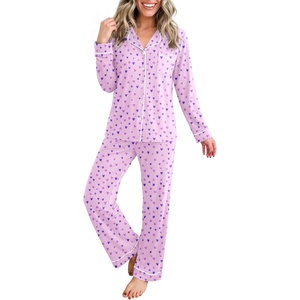 Ekouaer Womens Pajamas Set Button Up Pjs Sleepwear Lounge Sets(Purple Hearts)