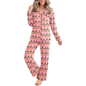 Ekouaer Womens Pajamas Set Button Up Pjs Sleepwear Lounge Sets(Smiling Face)