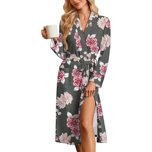 Ekouaer Womens Robe Long Kimono Bathrobe Lightweight Sleepwear with Pockets(Pink Flowers)