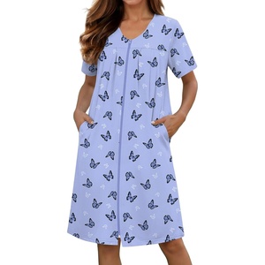 Ekouaer Zipper Robes for Women Short Knit Lightweight Bathrobe with Pockets(Blue Butterflies)