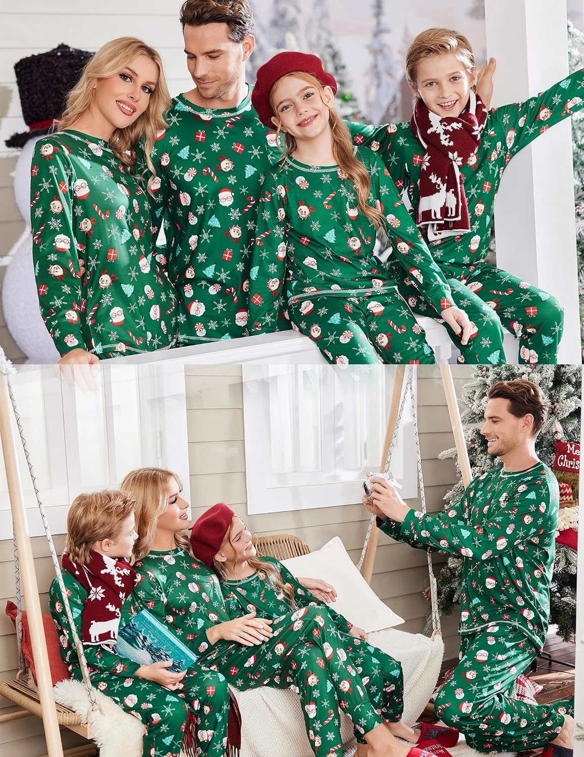 image:imageEkouaer Family Christmas Pajamas Matching Sets Holiday Couple Pjs SleepwearChristmas Cartoon on Green