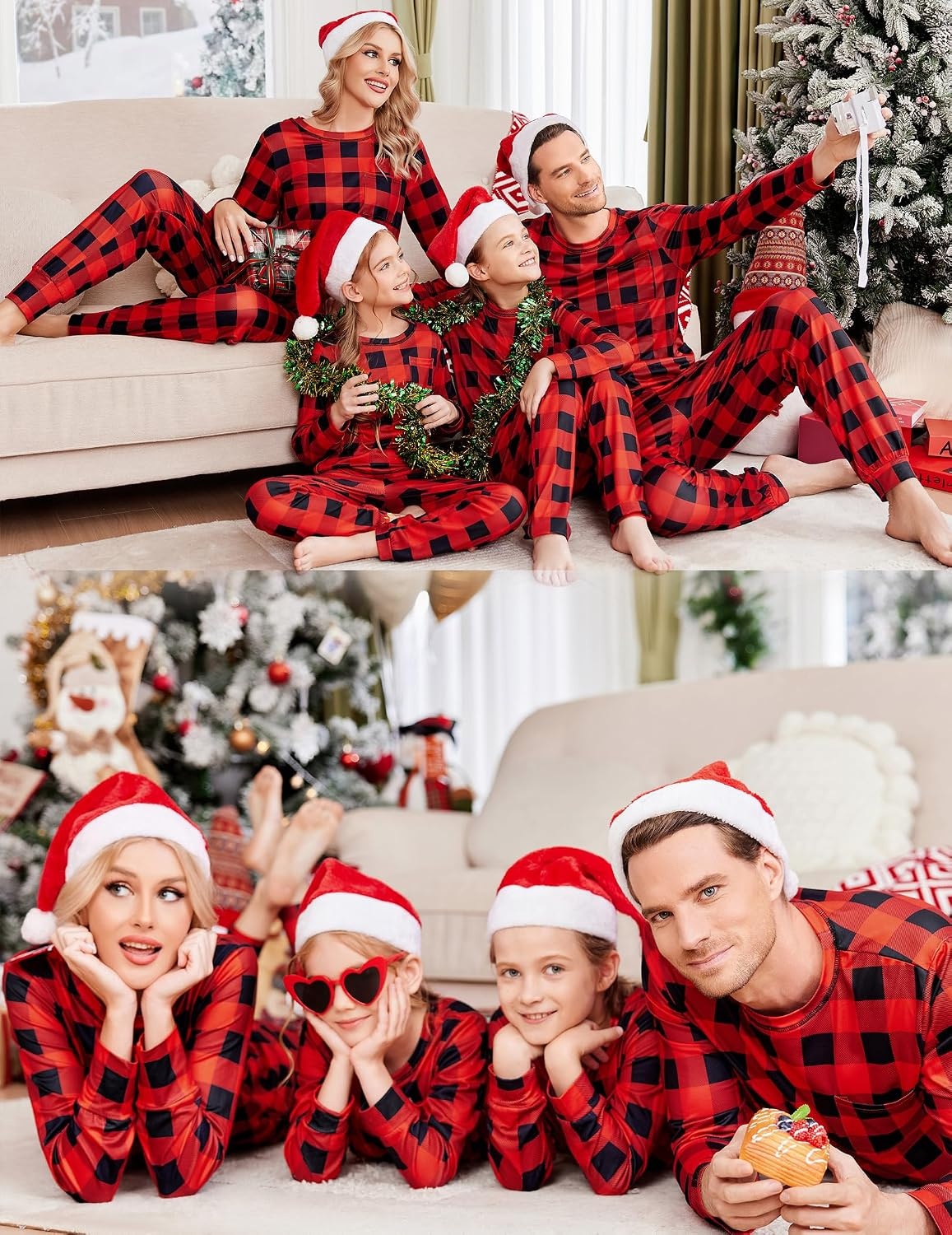 image:imageEkouaer Family Christmas Pajamas Matching Sets Holiday Couple Pjs SleepwearRed and Black Plaid