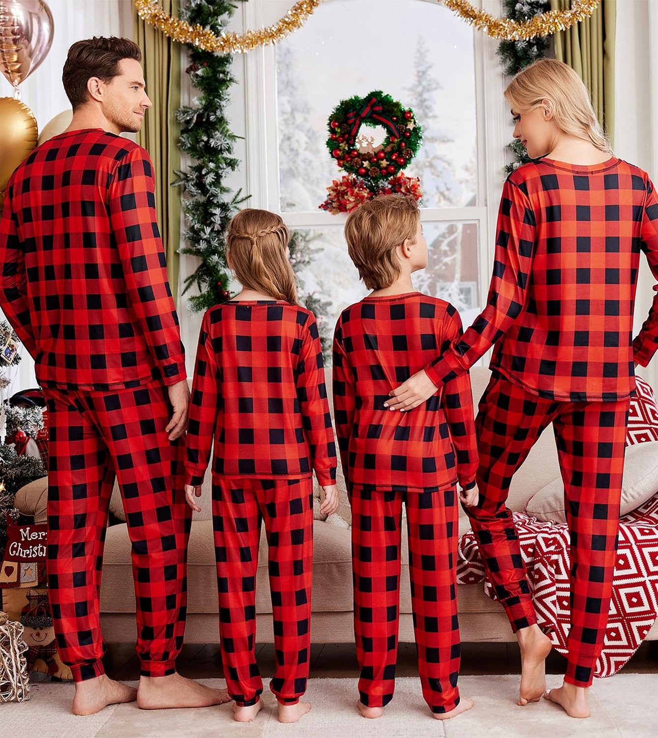 image:imageEkouaer Family Christmas Pajamas Matching Sets Holiday Couple Pjs SleepwearRed and Black Plaid