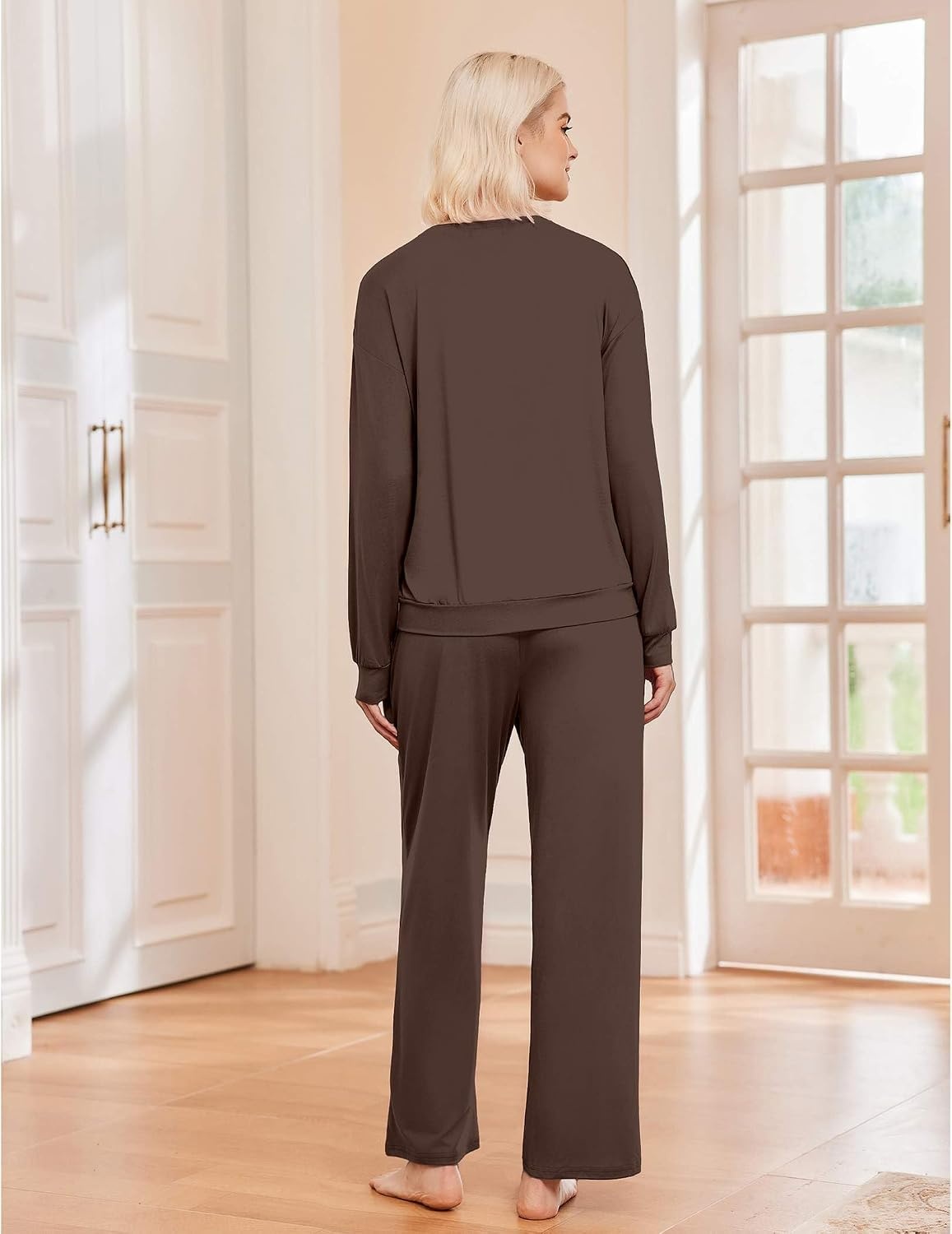 image:imageEkouaer Pajama Sets Women 2 Piece Long Sleeve Sleepwear Cozy Pjs LoungewearDark Brown