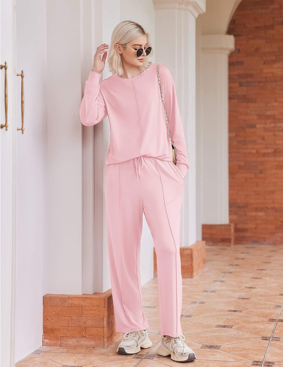 image:imageEkouaer Pajama Sets Women 2 Piece Long Sleeve Sleepwear Cozy Pjs LoungewearPink