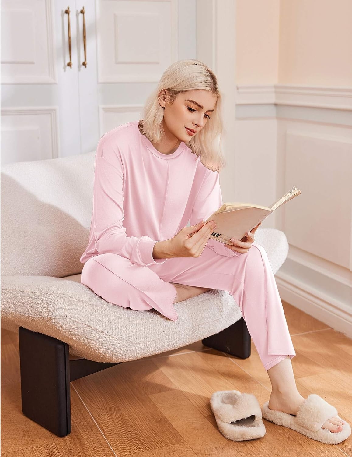 image:imageEkouaer Pajama Sets Women 2 Piece Long Sleeve Sleepwear Cozy Pjs LoungewearPink