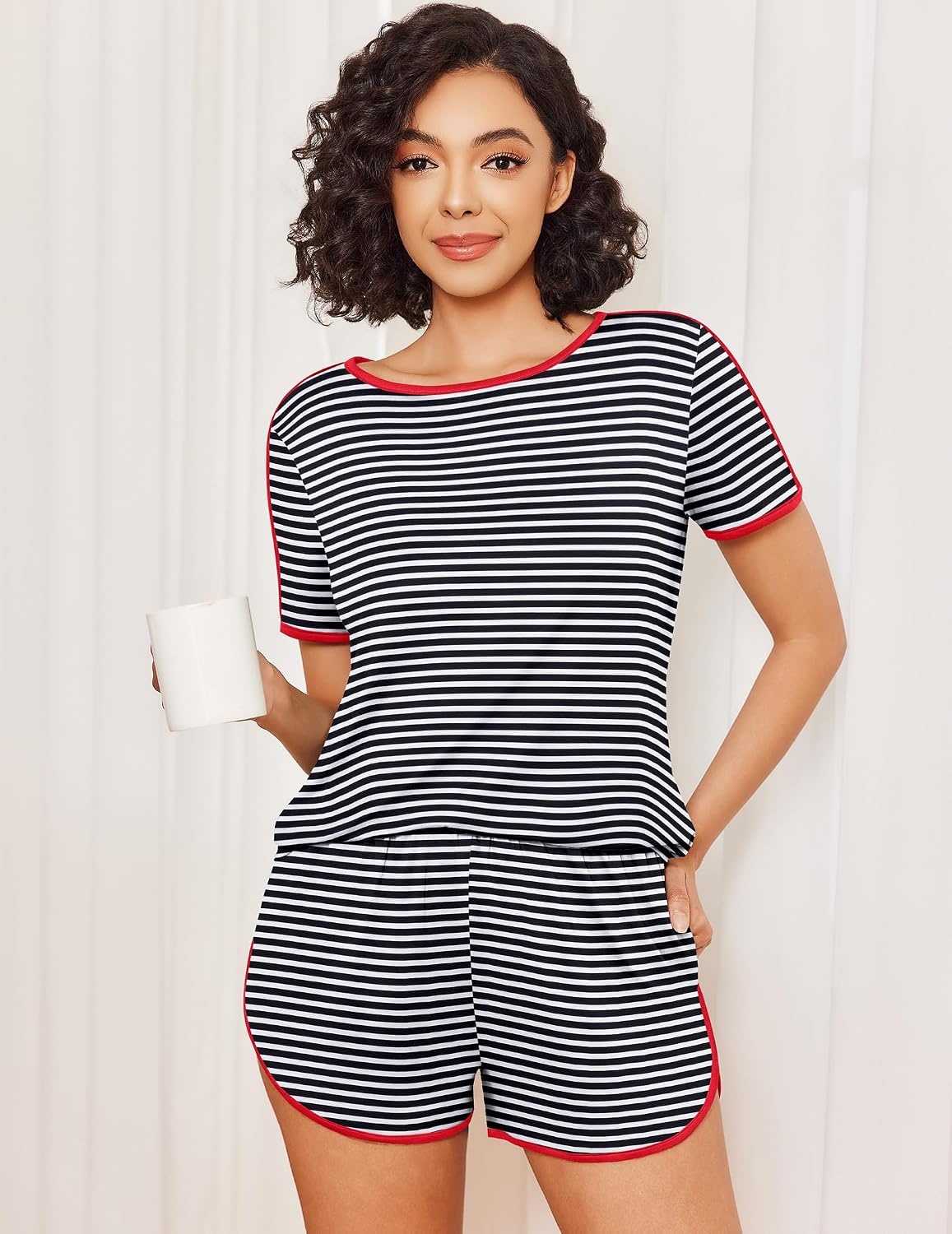 image:imageEkouaer Womens Pajama Sets 2 Piece Soft Sleepwear Summer Lounge Sets SXXLBlack and White Stripe