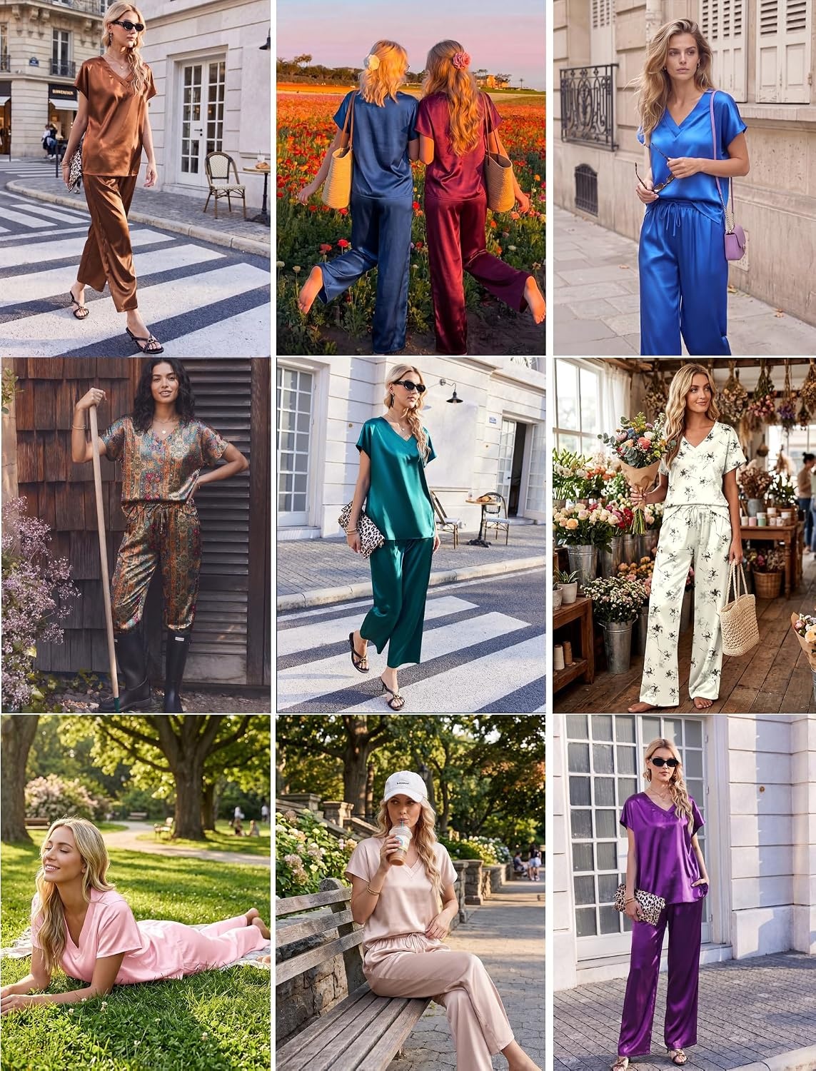 image:imageEkouaer Womens Silk Pajamas Set 2 Piece Satin Pjs Cap Sleeve Loungewear01paisley Print
