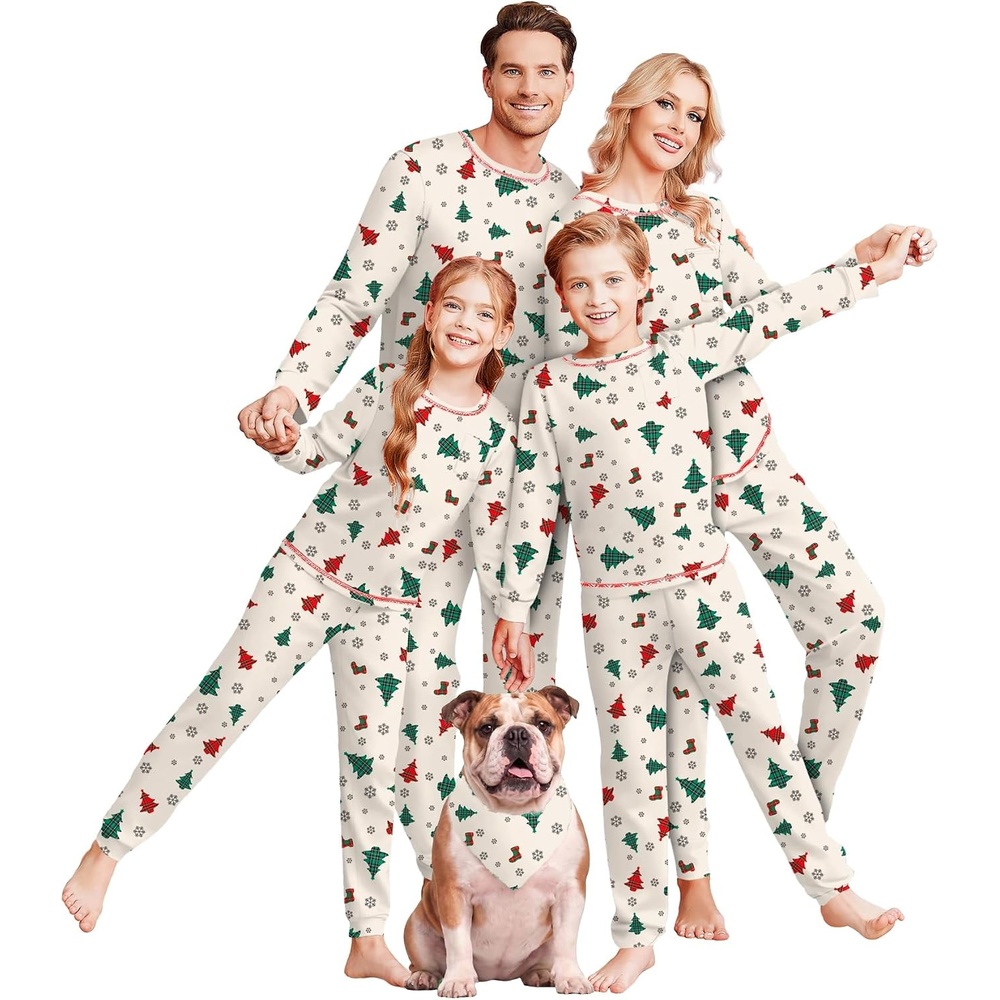 image:imageEkouaer Family Christmas Pajamas Matching Sets Holiday Couple Pjs SleepwearChristmas Tree on Beige