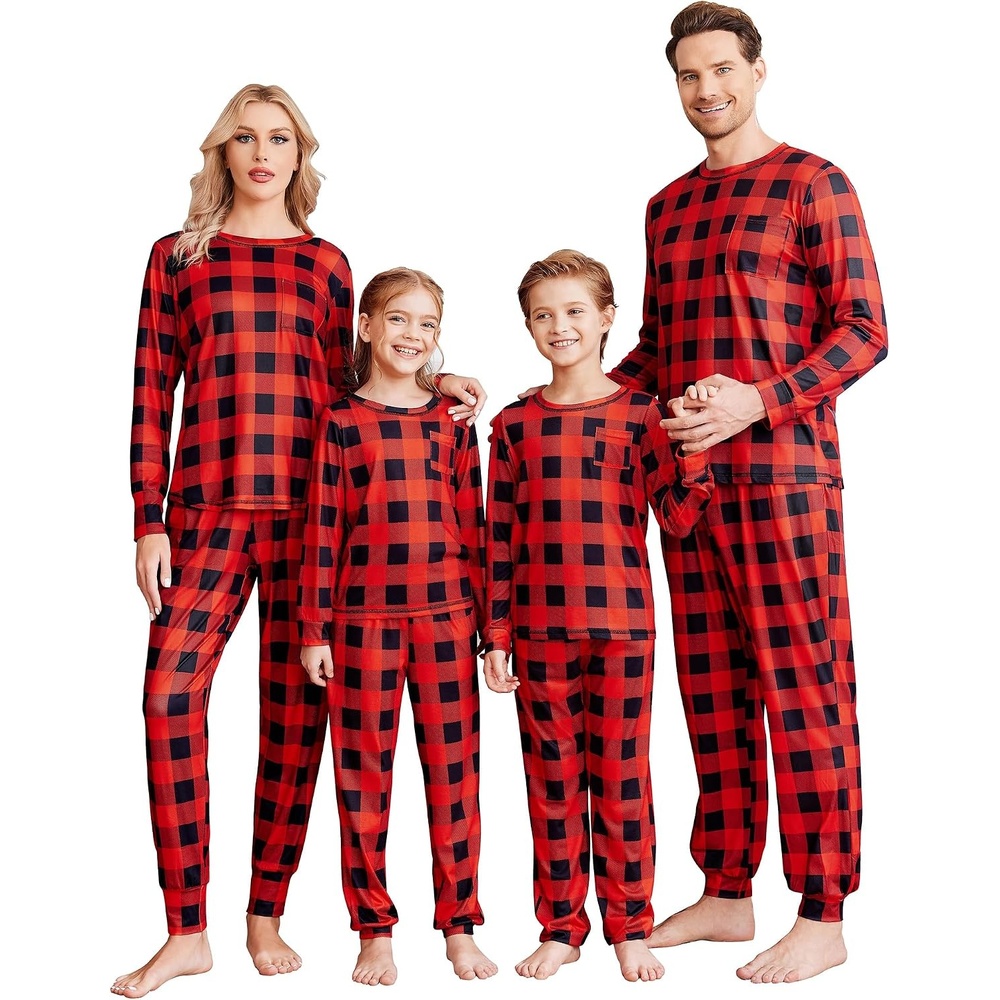 image:imageEkouaer Family Christmas Pajamas Matching Sets Holiday Couple Pjs SleepwearRed and Black Plaid
