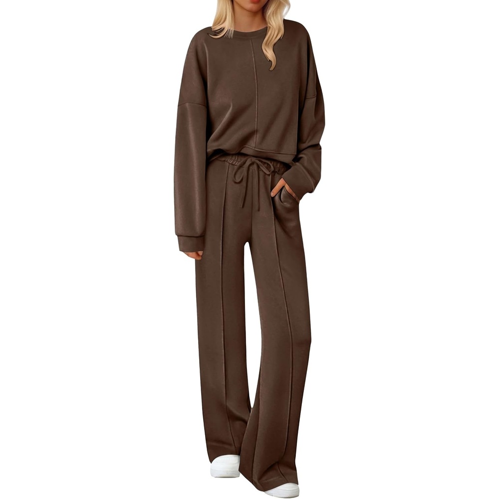 image:imageEkouaer Pajama Sets Women 2 Piece Long Sleeve Sleepwear Cozy Pjs LoungewearDark Brown
