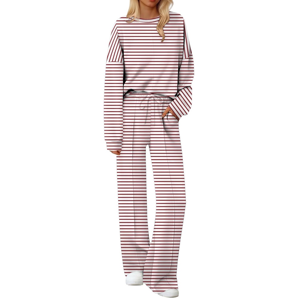 image:imageEkouaer Pajama Sets Women 2 Piece Long Sleeve Sleepwear Cozy Pjs LoungewearRed Striped