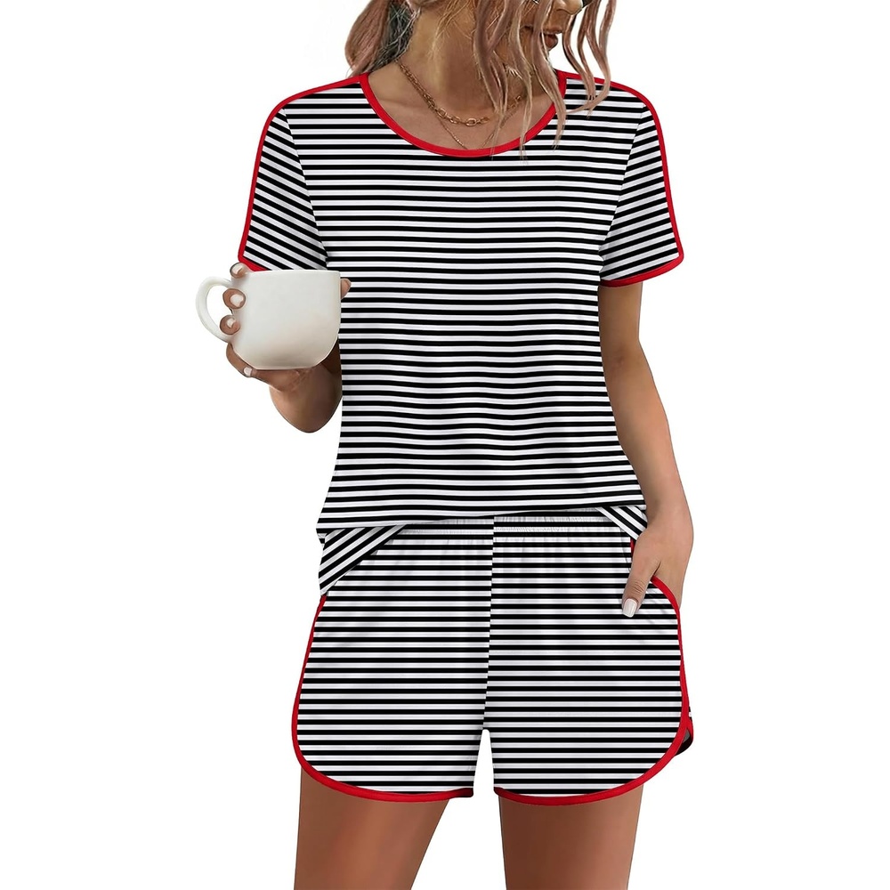 image:imageEkouaer Womens Pajama Sets 2 Piece Soft Sleepwear Summer Lounge Sets SXXLBlack and White Stripe