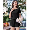 Ekouaer Womens Pajama Sets 2 Piece Soft Sleepwear Summer Lounge Sets S-XXL(Black)