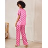 Ekouaer Women’s Satin Silky Pajama Set 2 Piece V Neck Silk Pjs with Pocket(Pink Bow Print)