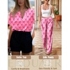 Ekouaer Women’s Satin Silky Pajama Set 2 Piece V Neck Silk Pjs with Pocket(Pink Bow Print)