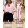 Ekouaer Women’s Satin Silky Pajama Set 2 Piece V Neck Silk Pjs with Pocket(Pink Stripe Bow)