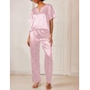 Ekouaer Women’s Satin Silky Pajama Set 2 Piece V Neck Silk Pjs with Pocket(Pink Stripe Bow)
