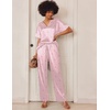 Ekouaer Women’s Satin Silky Pajama Set 2 Piece V Neck Silk Pjs with Pocket(Pink Stripe Bow)