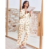 Ekouaer Womens Silk Pajama Set Long Sleeve Button Down Ruffle Satin PJs(Beige Butterfly)