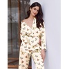 Ekouaer Womens Silk Pajama Set Long Sleeve Button Down Ruffle Satin PJs(Beige Butterfly)