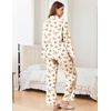Ekouaer Womens Silk Pajama Set Long Sleeve Button Down Ruffle Satin PJs(Beige Butterfly)