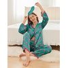 Ekouaer Womens Silk Pajama Set Long Sleeve Button Down Ruffle Satin PJs(Green Red Bow)