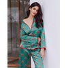 Ekouaer Womens Silk Pajama Set Long Sleeve Button Down Ruffle Satin PJs(Green Red Bow)