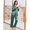 Ekouaer Womens Silk Pajama Set Long Sleeve Button Down Ruffle Satin PJs(Green Red Bow)
