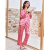 Ekouaer Womens Silk Pajama Set Long Sleeve Button Down Ruffle Satin PJs(Pink Bow Star Heart)