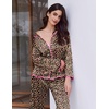 Ekouaer Womens Silk Pajama Set Long Sleeve Button Down Ruffle Satin PJs(Pink Teal Leopard)